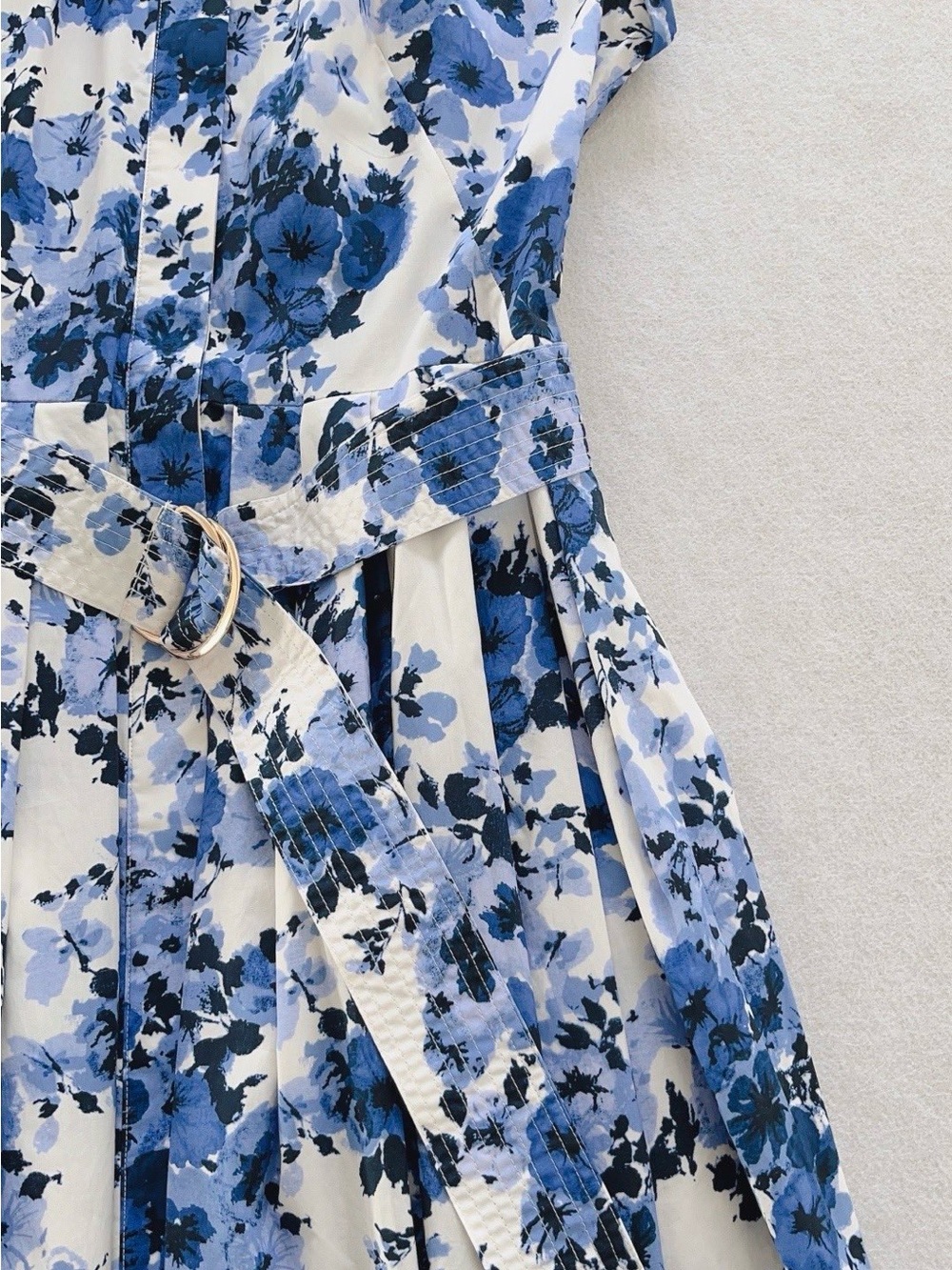 NWOT Cara Cara Blue Floral Belted Linen Midi Dress, Size US 2/4/6/8 - Picture 12 of 14